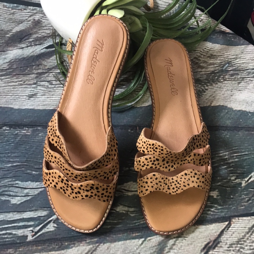 🏇Madewell Tan Leopard-Print Wavy Strap Slide Sandals - Picture 9 of 9